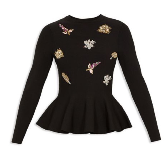 Ted Baker London Tynna Embellished Beaded Peplum Sweater Black - Picture 2 of 7